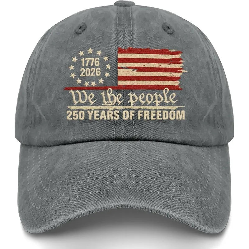 Retro Washed Printted U.S. 250th Anniversary 250 Years Freedoms 1776-2026 Baseball Hats