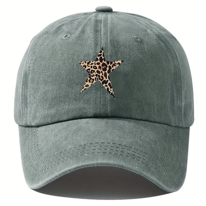 Retro Imitation Baseball Cap With Leopard Print Star Design For Leisure Outdoor Travel