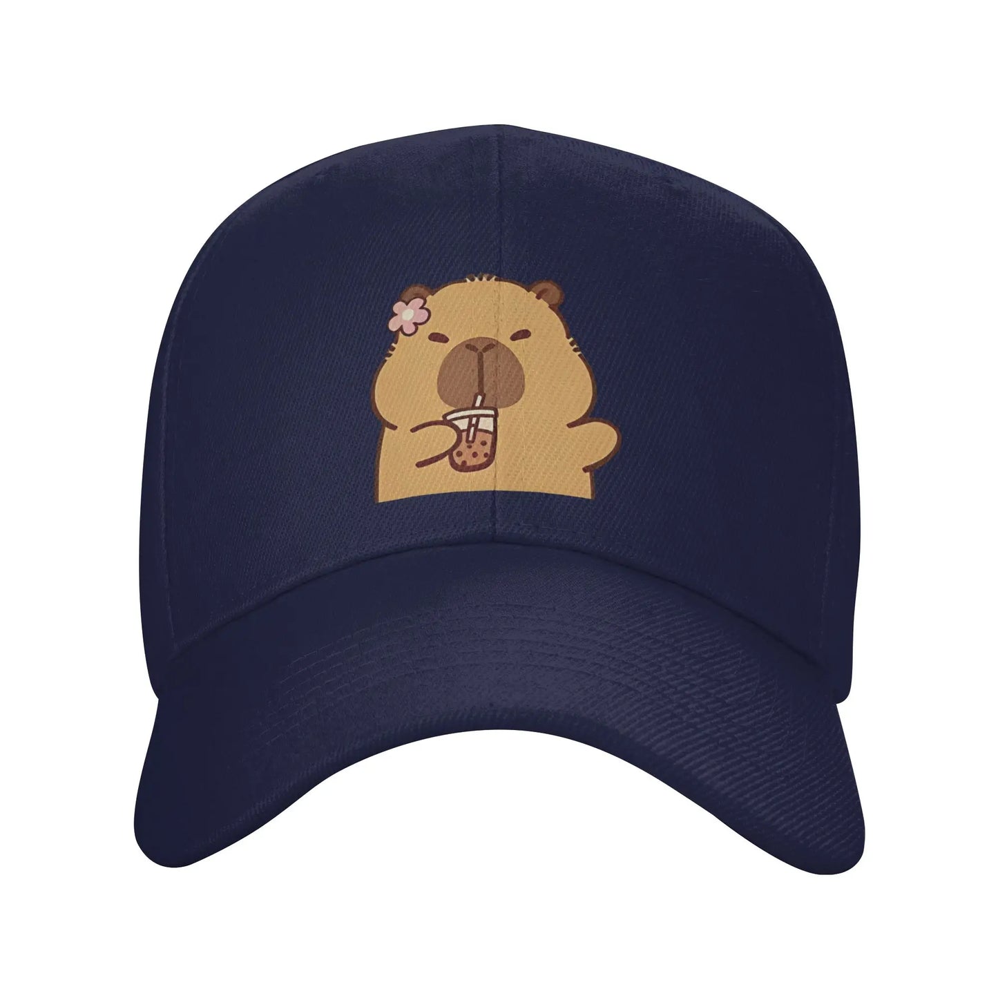 Cartoon Capybara Drinking Milk Tea Baseball Caps