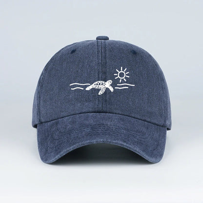 Vintage Washed Baseball Cap With Turtle