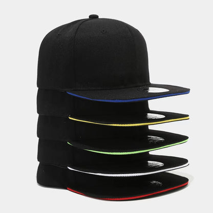 New Flat-Brim Hip-Hop Hat Solid Black Sun Hat Men Women Snapback Cap