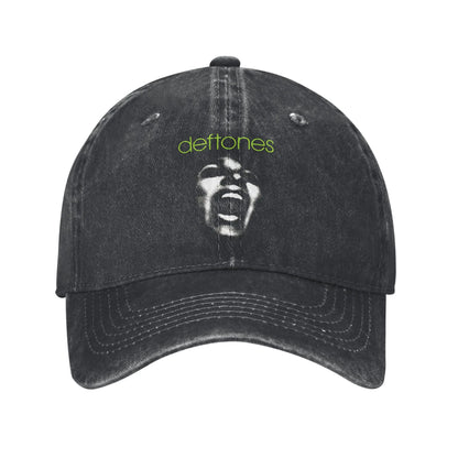 Retro Deftones Baseball Caps Unisex Style Distressed Cotton Snapback Cap White Pony