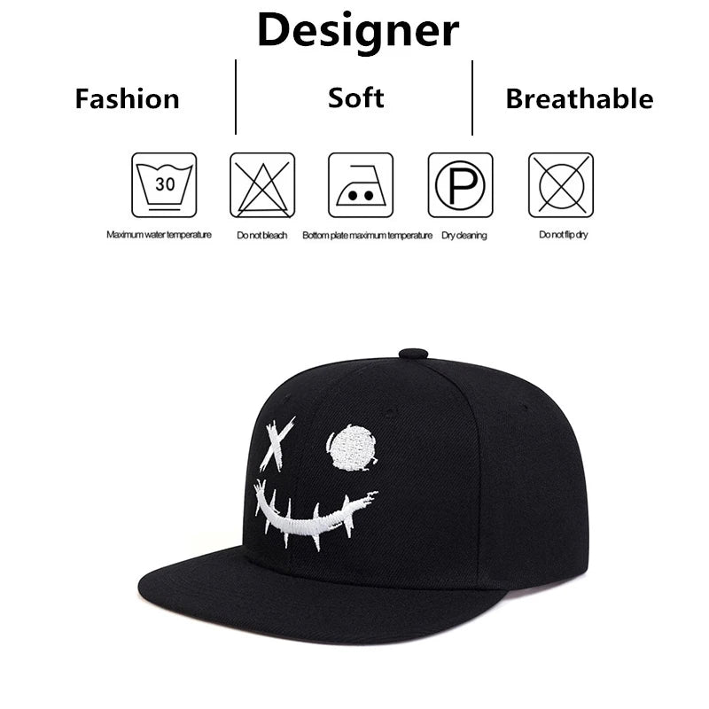 Unisex XO Smiling Face Embroidery Hip-hop Hats Adjustable Snapback Caps