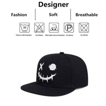 Unisex XO Smiling Face Embroidery Hip-hop Hats Adjustable Snapback Caps