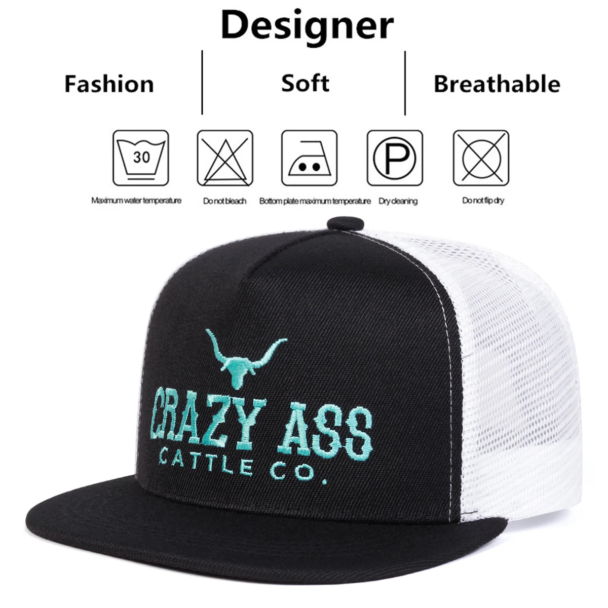 Unisex CRAZY ASS CATTLE CO Embroidery Hip-hop Hats Snapback Caps