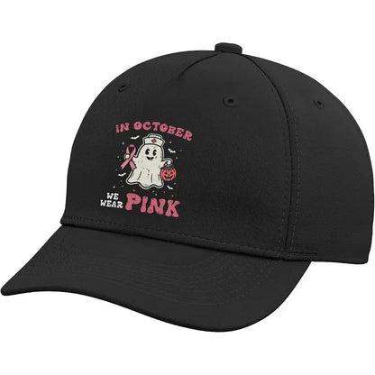 In October We Wear Pink Ghost Nurse Breast Cancer Awareness Baseball Hat