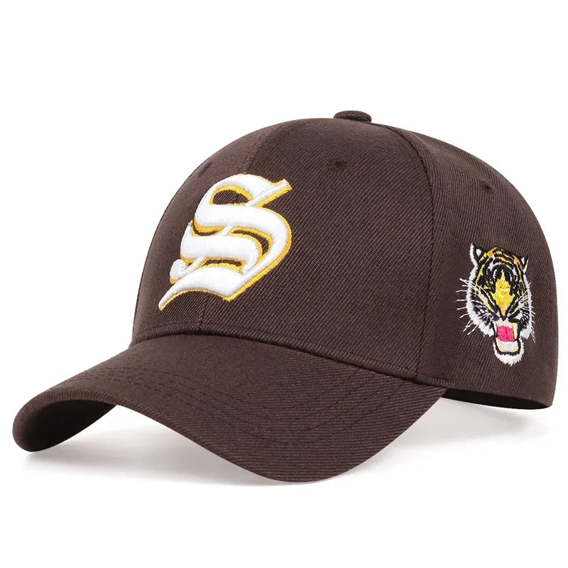 Unisex S Letter Side Tiger Embroidery Baseball Caps