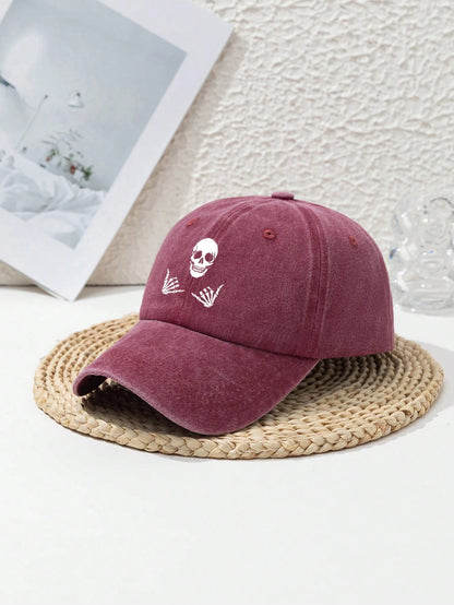 Skull Print Baseball Cap For Men And Women