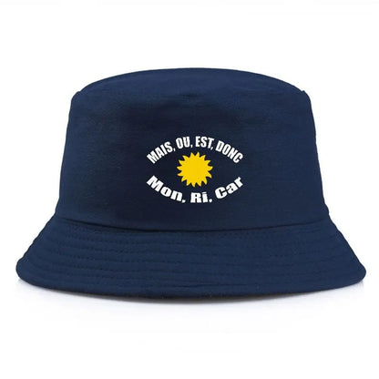 Black Bucket Hat With Sun Embroidered Summer Fisherman Cap For Men Women