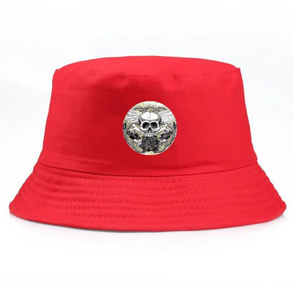 Black Bucket Hat With Skull & Rose Summer Fishing Hat For Men Women