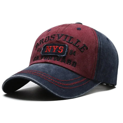 Four Seasons Men Baseball Cap Casual Distressed Cotton Letter Embroidered Cap Bent Brim Dome