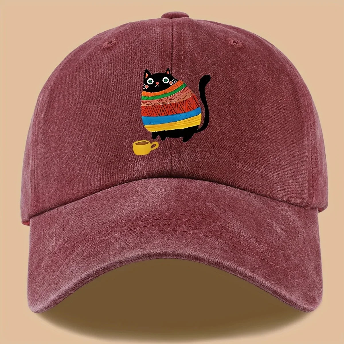 Cat Print Trucker Hat Vintage Washed Baseball Cap