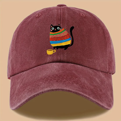Cat Print Trucker Hat Vintage Washed Baseball Cap
