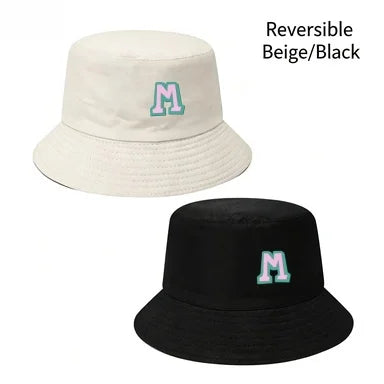 Two-Tone Outline Letter M Embroidery Reversible Bucket Hat