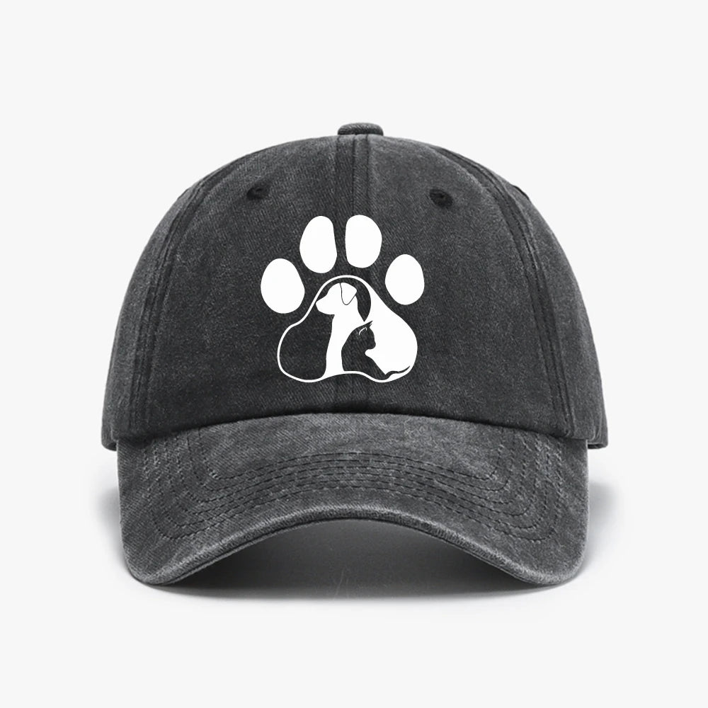 Dog Paw Print Washed Baseball Cap