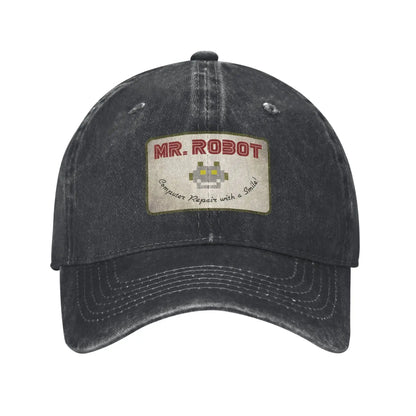 Computer With Sourires Anime Funny Mr Robot Custom Retro Cowboy Washed Baseball Caps For Men
