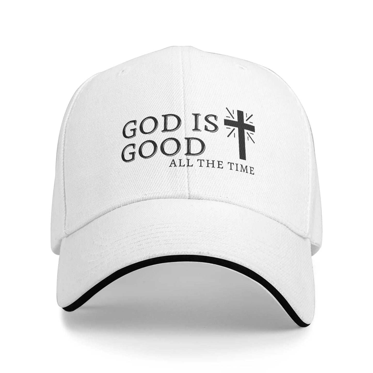 Black Christian GOD IS GOOD Jesus Cross White Baseball Cap