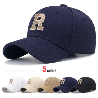 Baseball Cap Elastic Pineapple Cloth Material Gold Thread Embroidery Craft R Letter Design Style