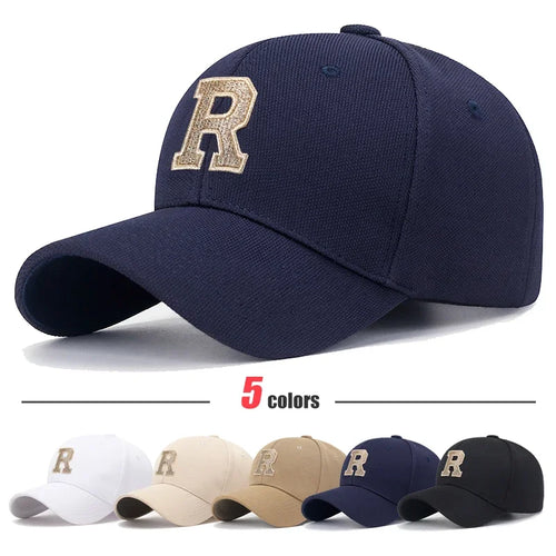 Baseball Cap Elastic Pineapple Cloth Material Gold Thread Embroidery Craft R Letter Design Style