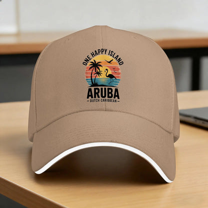 Aruba One Happy Island Flamingo Sunset Retro Baseball Cap
