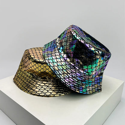 Shiny PU Leather Colorful Bucket Hats Sunshade New Unisex Fisherman Caps