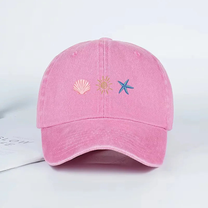 Seashell Sun Starfish Vintage Washed Cotton Baseball Cap