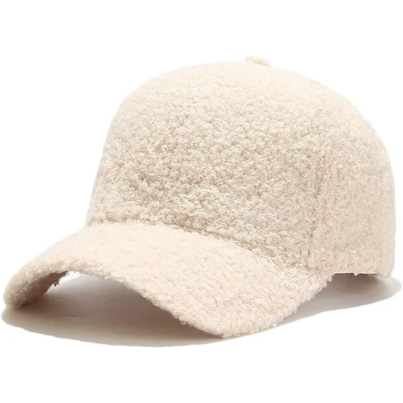 Women's Solid Color Winter Baseball Cap - Soft Lamb Wool