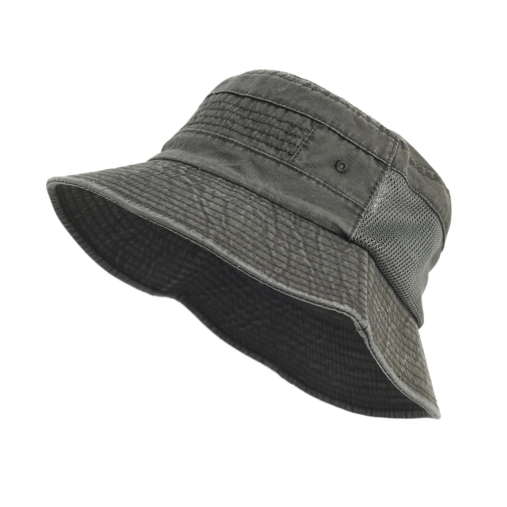 Spring Summer Washed Cotton Mesh Breathable Bucket Hats