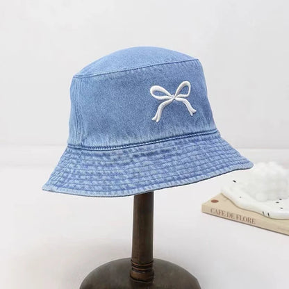 New Embroidery Butterfly Cotton Denim Bucket Hat