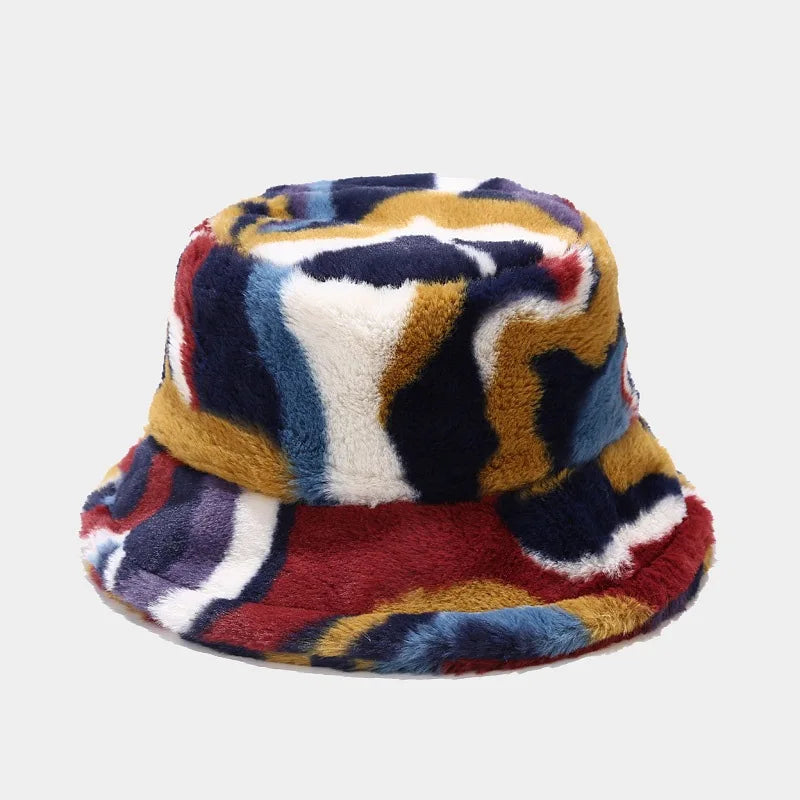 Womens Colorful Digital Print Fisherman Hat Autumn Winter Wide