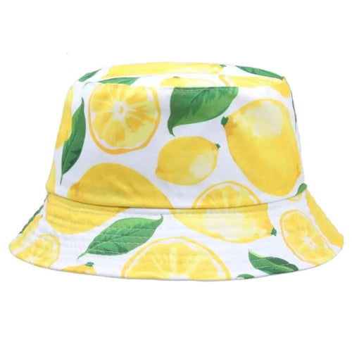 Fashion Sun Protection Bucket Hat Foldable Beach Leaf Lemon Printing Fisherman Hat For Men Women