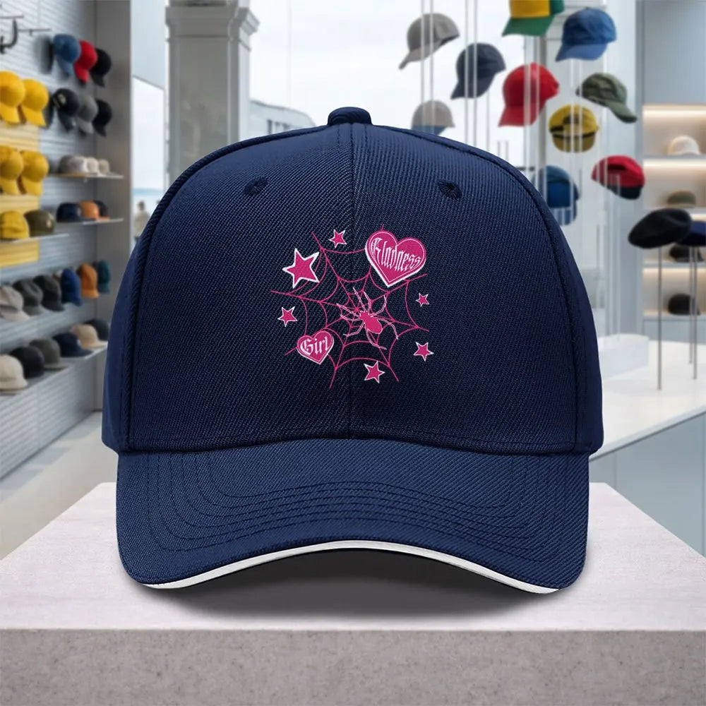 Spider Web Heart Pink Adjustable Sandwich Baseball Cap