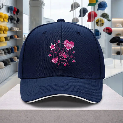 Spider Web Heart Pink Adjustable Sandwich Baseball Cap