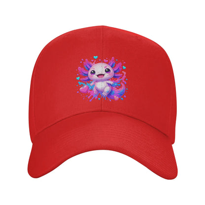 1 Piece Cute Kawaii Axolotl with Colorful Hearts Splash Baseball Cap