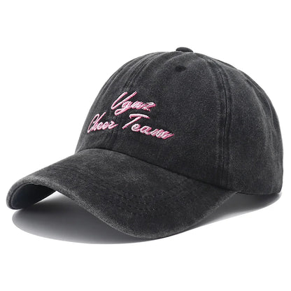 Unisex Letter Embroidery Washed Cotton Baseball Cap For Women Men
