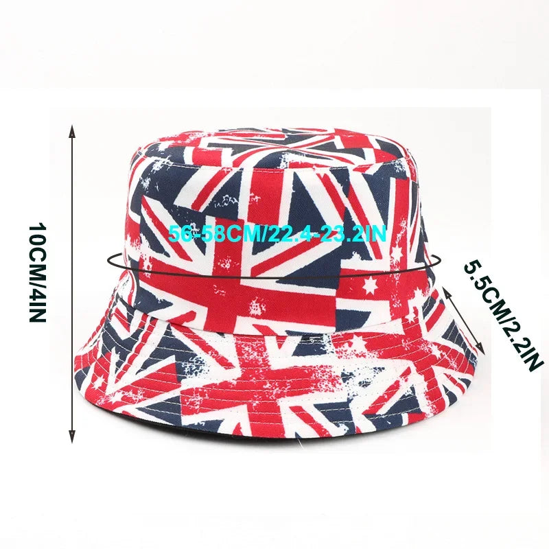 Reversible Union Jack Print Bucket Hat Fisherman Hat For Women Men