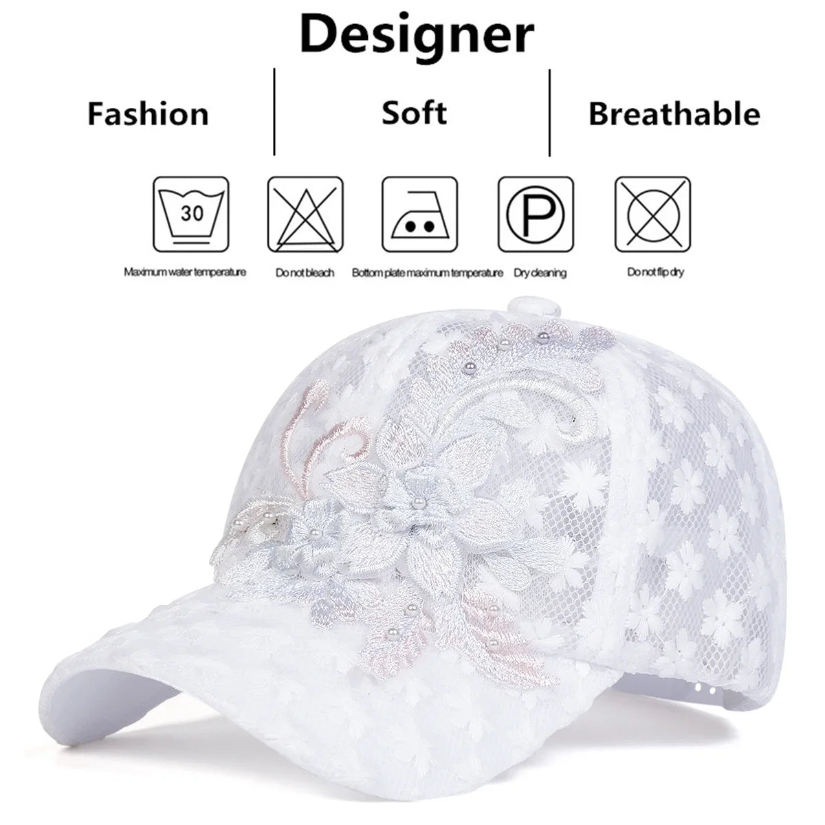 Unisex Lace Flower Embroidery Breathable Baseball Caps