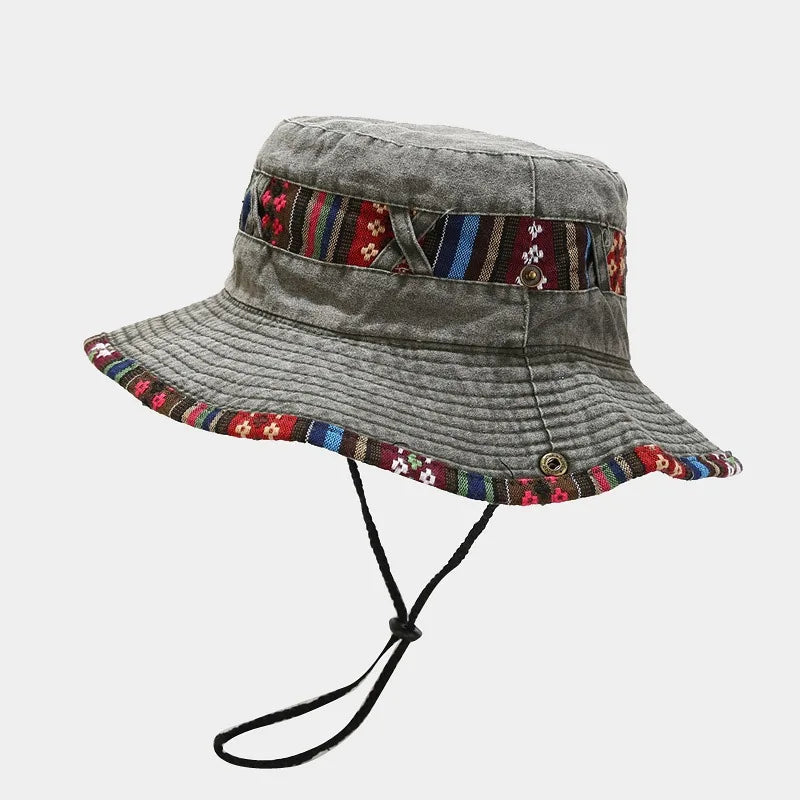Cotton National Wind Solid Color Bucket Hat For Men And Women