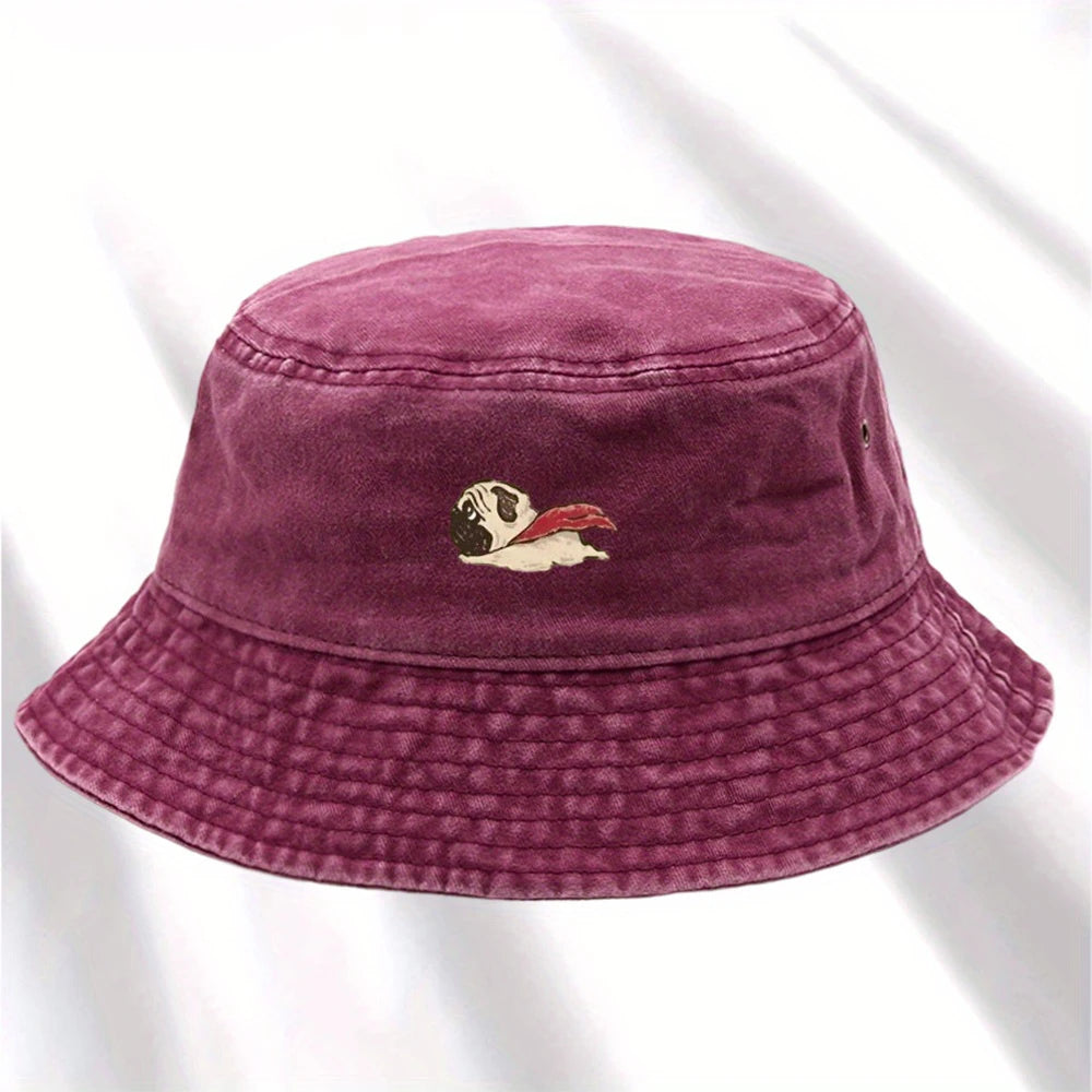 Dog Print Fisherman Hat, Foldable Storage, Washed and Vintage Style