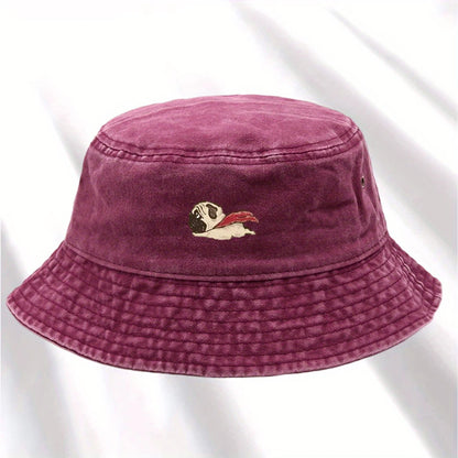 Dog Print Fisherman Hat, Foldable Storage, Washed and Vintage Style