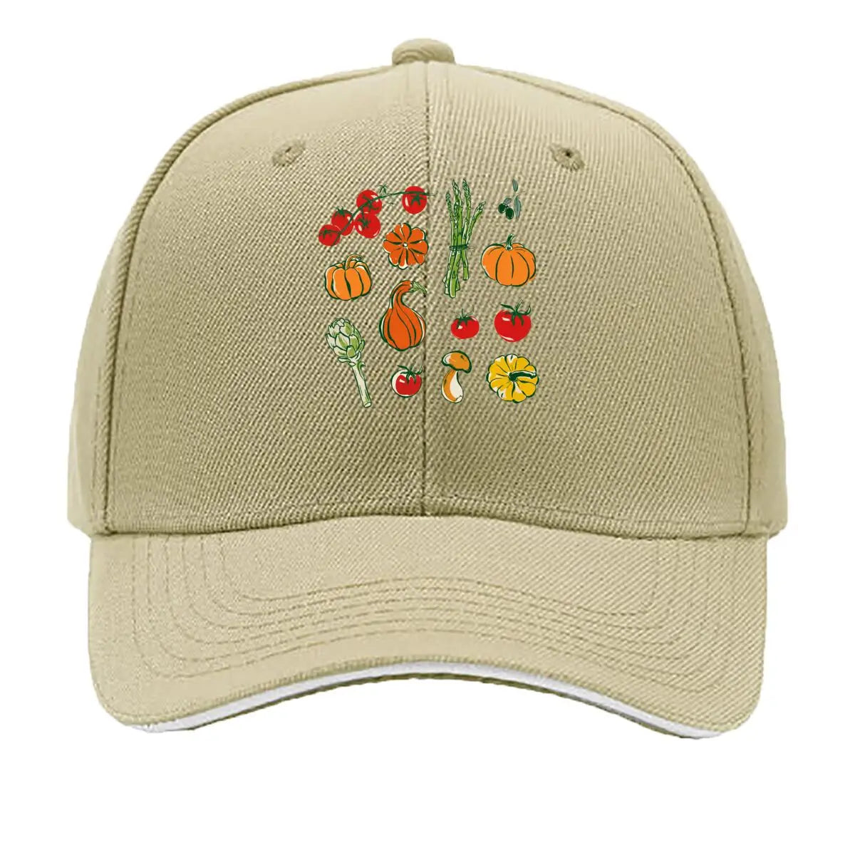 Vegetable Fruit Tomato Pumpkin Asparagus Artichoke Mushroom Olive Illustration Baseball Cap