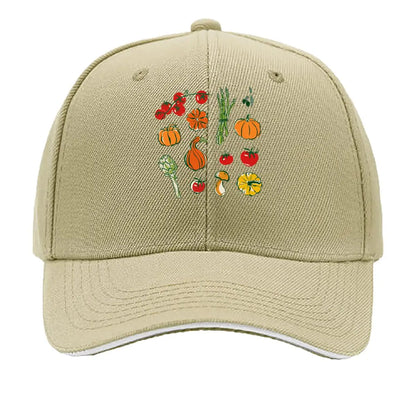 Vegetable Fruit Tomato Pumpkin Asparagus Artichoke Mushroom Olive Illustration Baseball Cap