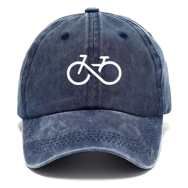 Vintage Bicycle Printed Baseball Cap With White Geometric Design