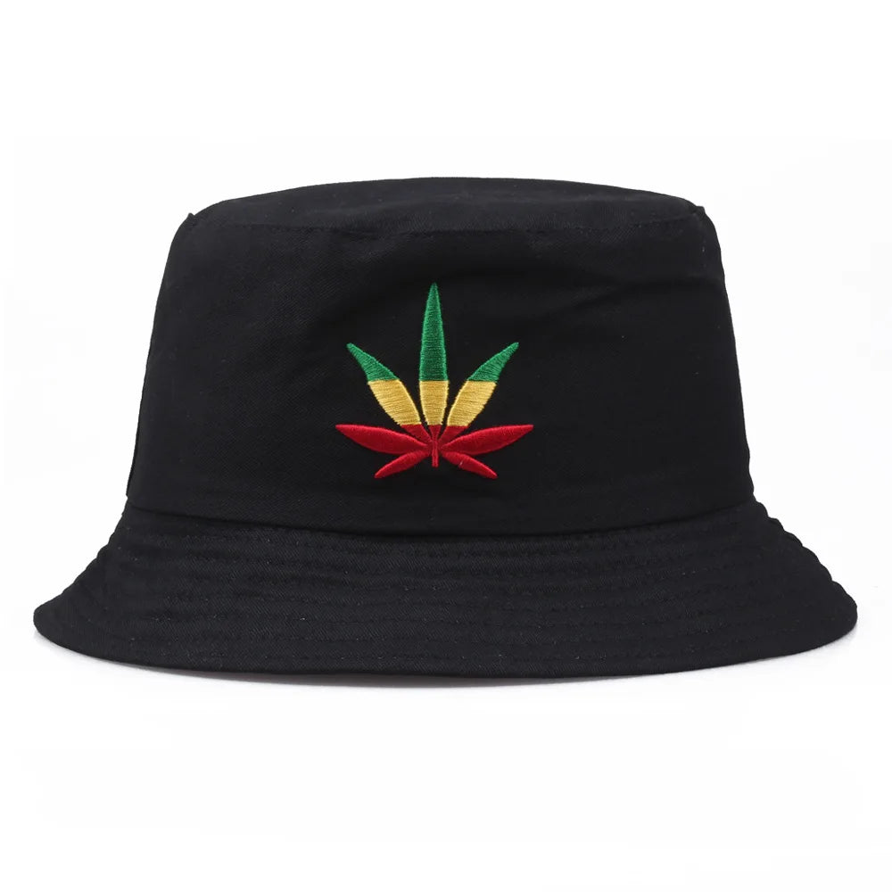 Maple Leaf Embroidery Bucket Hat Unisex Simple Bob Caps Hip Hop Gorros Men Women