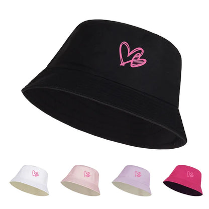 Women's Solid Color Pink Heart Pattern Bucket Hat
