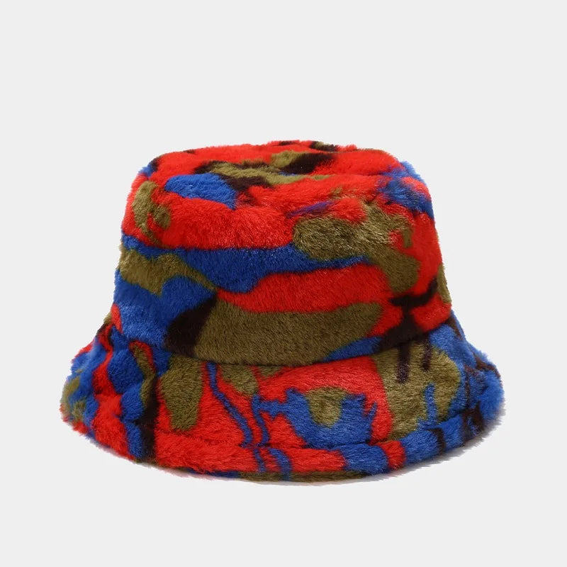Womens Colorful Digital Print Fisherman Hat Autumn Winter Wide