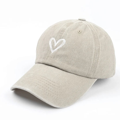 Baseball Cap Peach Heart Embroidered Wash Denim