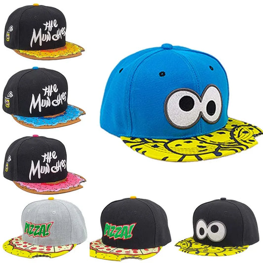 Eye PIZZA Embroidered Cartoon Flat-rim Hat
