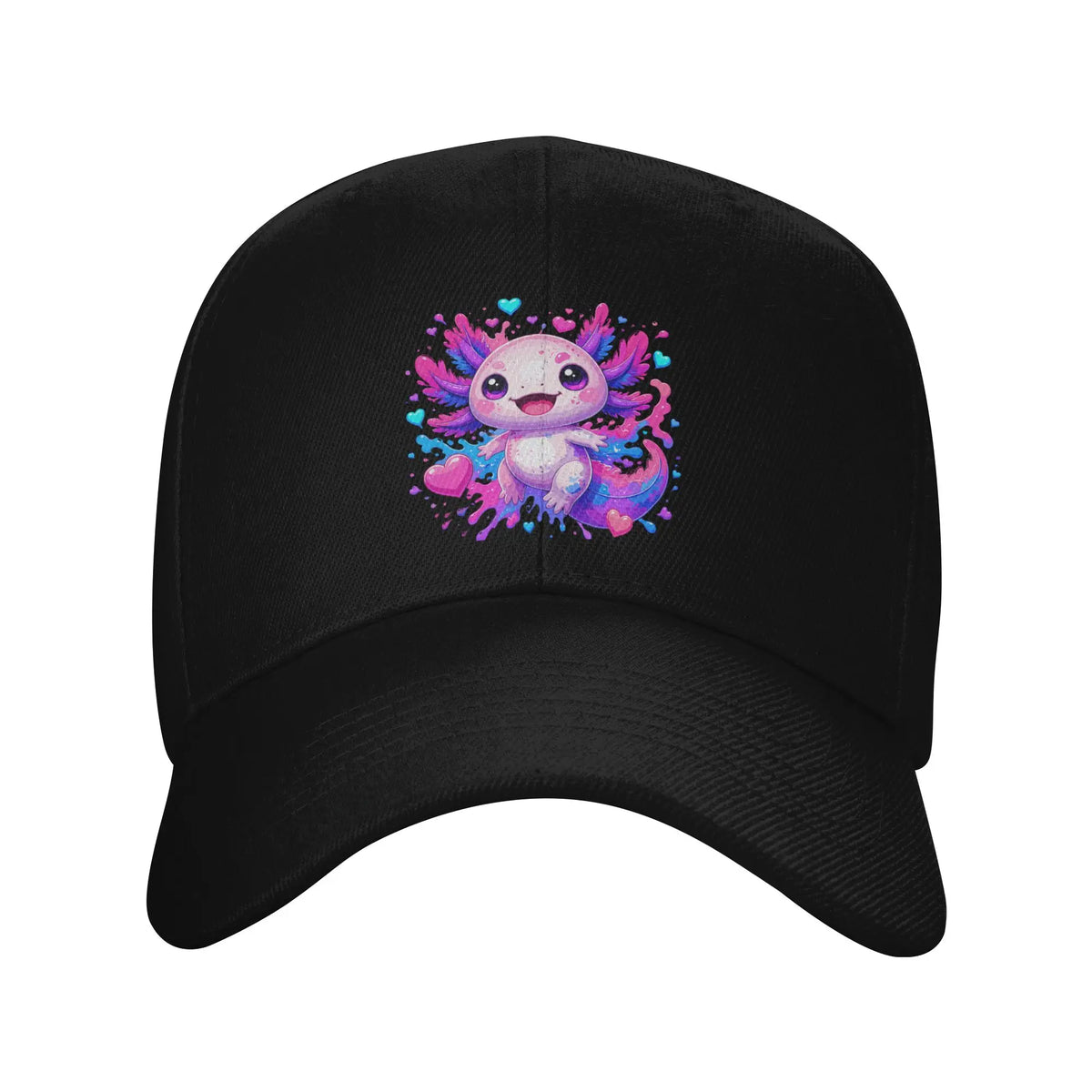 1 Piece Cute Kawaii Axolotl with Colorful Hearts Splash Baseball Cap