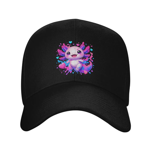 1 Piece Cute Kawaii Axolotl with Colorful Hearts Splash Baseball Cap